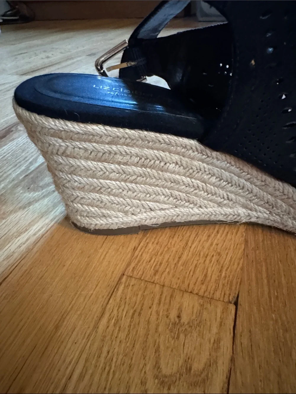 Liz Claiborne Black Laser-Cut Espadrille Wedge Sandals